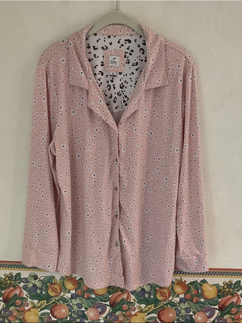 Echo Sleepwear Floral Print PJ Top, Size XL, Pink/White